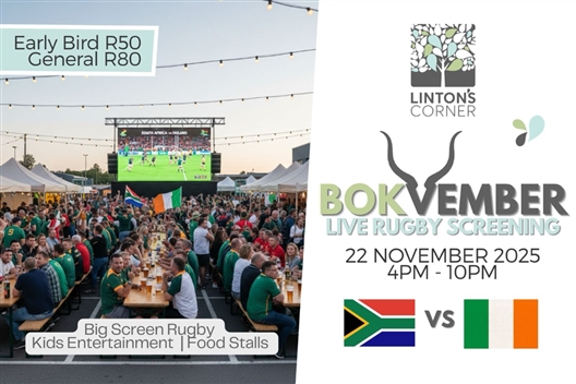 Live Bok Screening Event, 22 November 2025 RSA vs IRL at Linton's Corner.